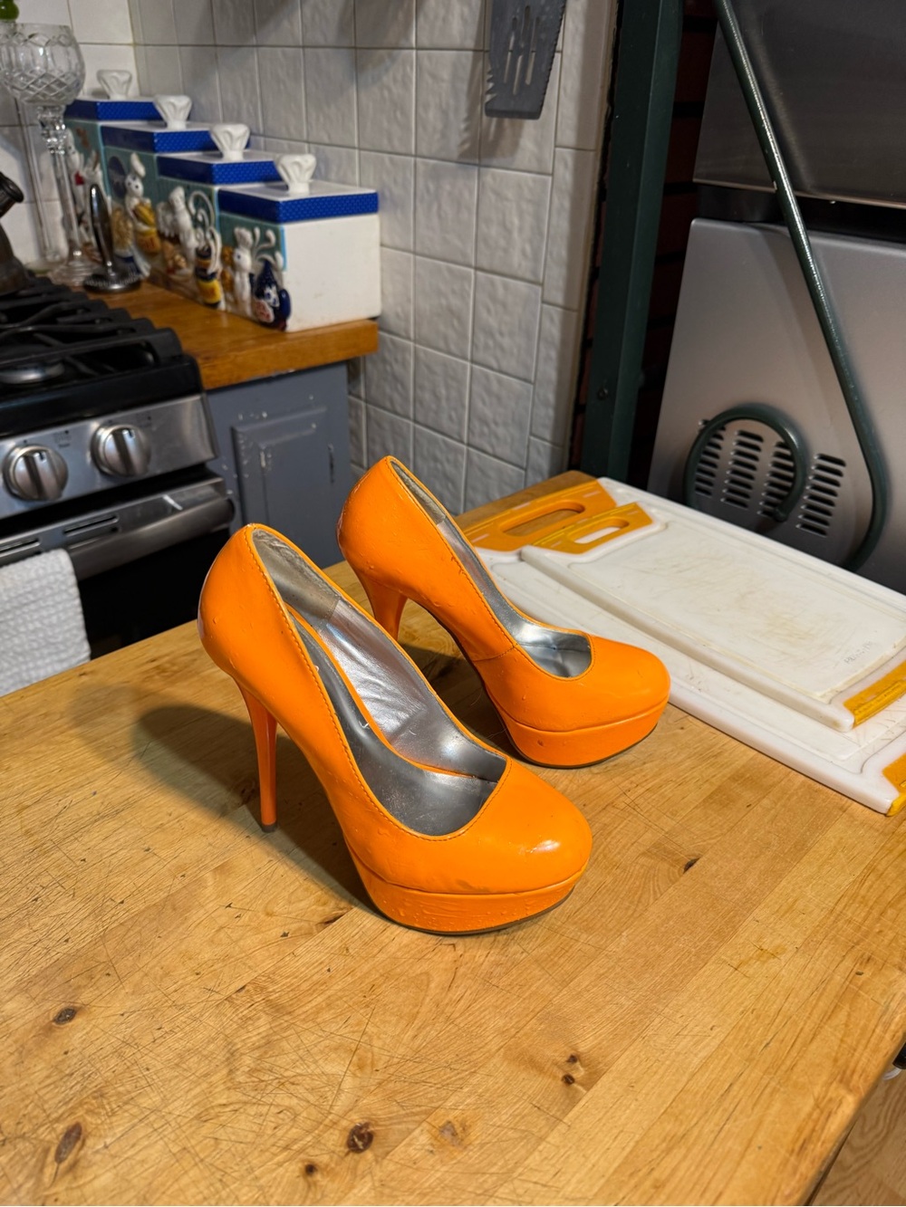 Qupid Vibrant Orange Patent Platform Stiletto Pumps